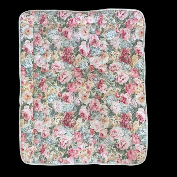 PAIR Std Quilted Floral Pillow Shams by Croscil - Pink Roses Violets Cottagecore - Picture 3 of 9